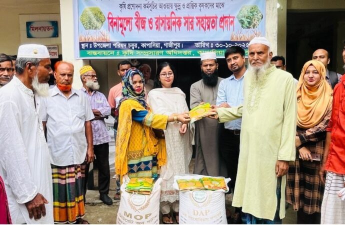 কাপাসিয়ায় বিনামূল্যে কৃষকের জন্য বীজ ও সার বিতরণ