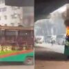 উত্তরা পার্কিং করা বাসে যান্ত্রিক ত্রুটিতে আগুন