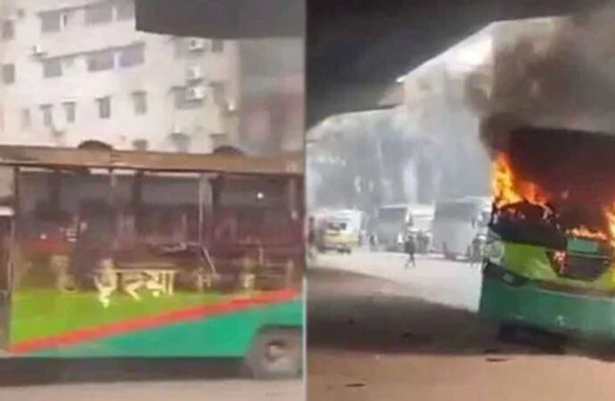 উত্তরা পার্কিং করা বাসে যান্ত্রিক ত্রুটিতে আগুন