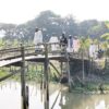 নড়বড়ে কাঠের ব্রিজে ঝুঁকিপূর্ণ পারাপার