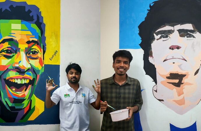 বাকৃবির হলের দেয়ালে ঠাঁই পেল ম্যারাডোনা-পেলে